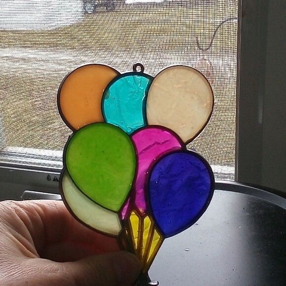 Teddy Bear Family Stained Glass Sun Catcher Rainbow Balloons - Picture 3 of 11